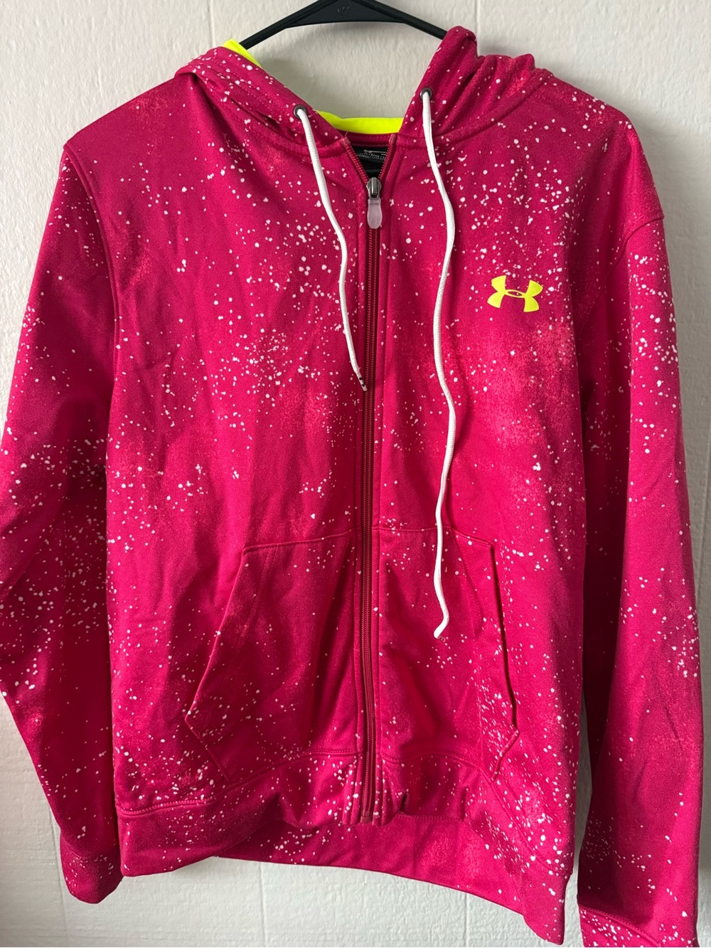 Under Armour Kids Hot Pink Speckled Full-Zip Hoodie with Neon Logo